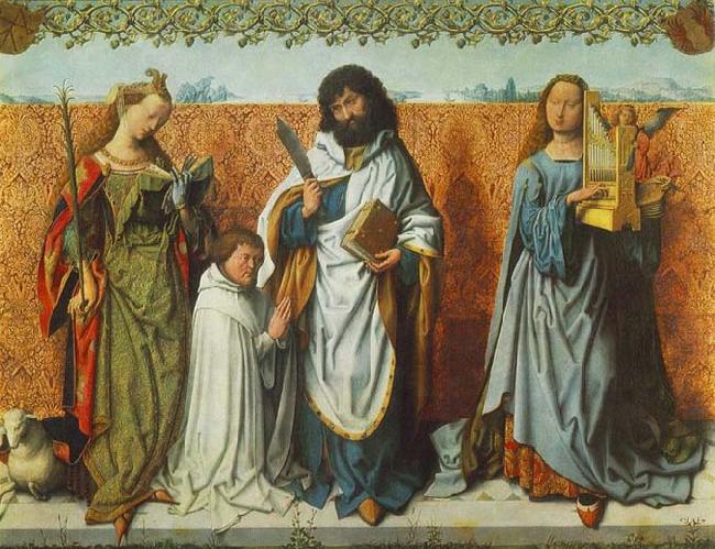 MASTER of the St. Bartholomew Altar St Agnes, St Bartholomew and St Cecilia France oil painting art